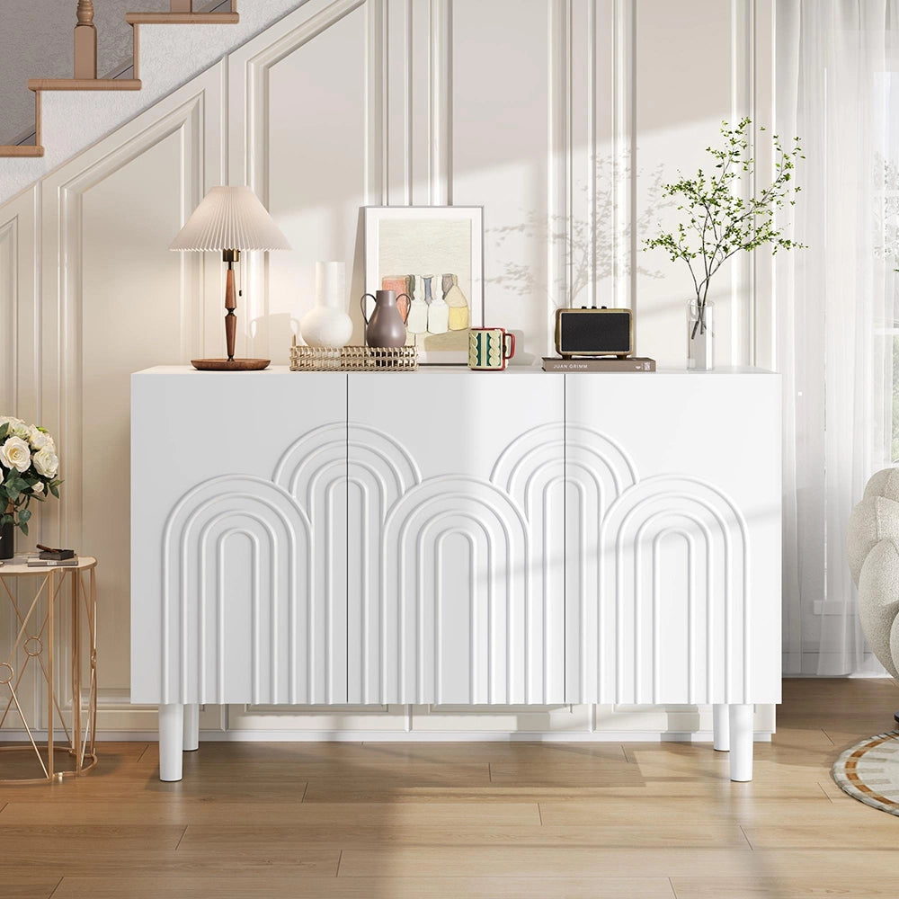 Credenza Soggiorno 120x38.5x79cm - Xylo - 3 Ante con Ampio Ripiano Regolabile, Bianco