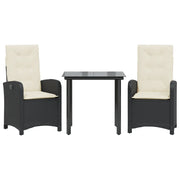 Set da Pranzo da Giardino 3 pz | Set Salotto da Giardino con Cuscini Nero in Polyrattan