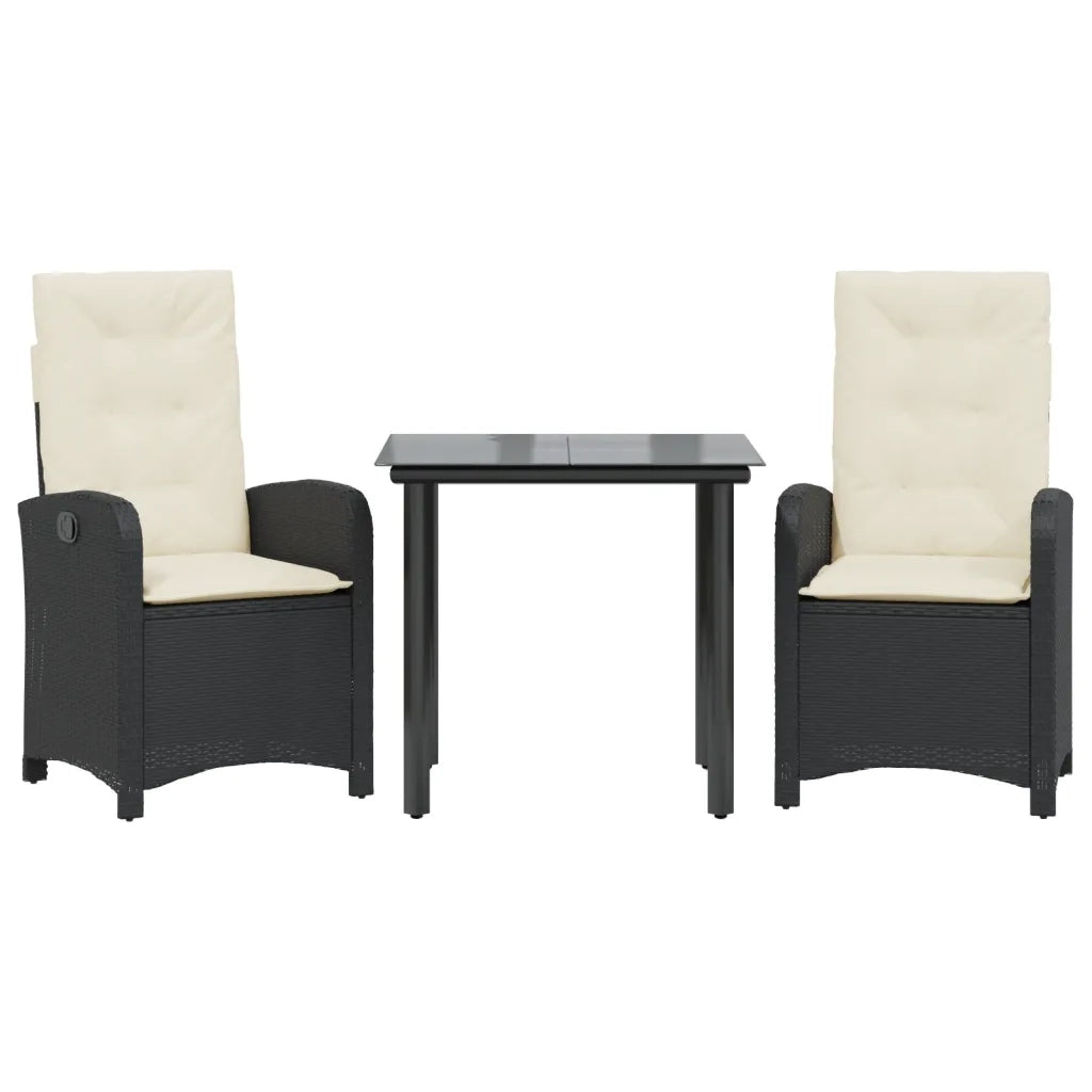 Set da Pranzo da Giardino 3 pz | Set Salotto da Giardino con Cuscini Nero in Polyrattan