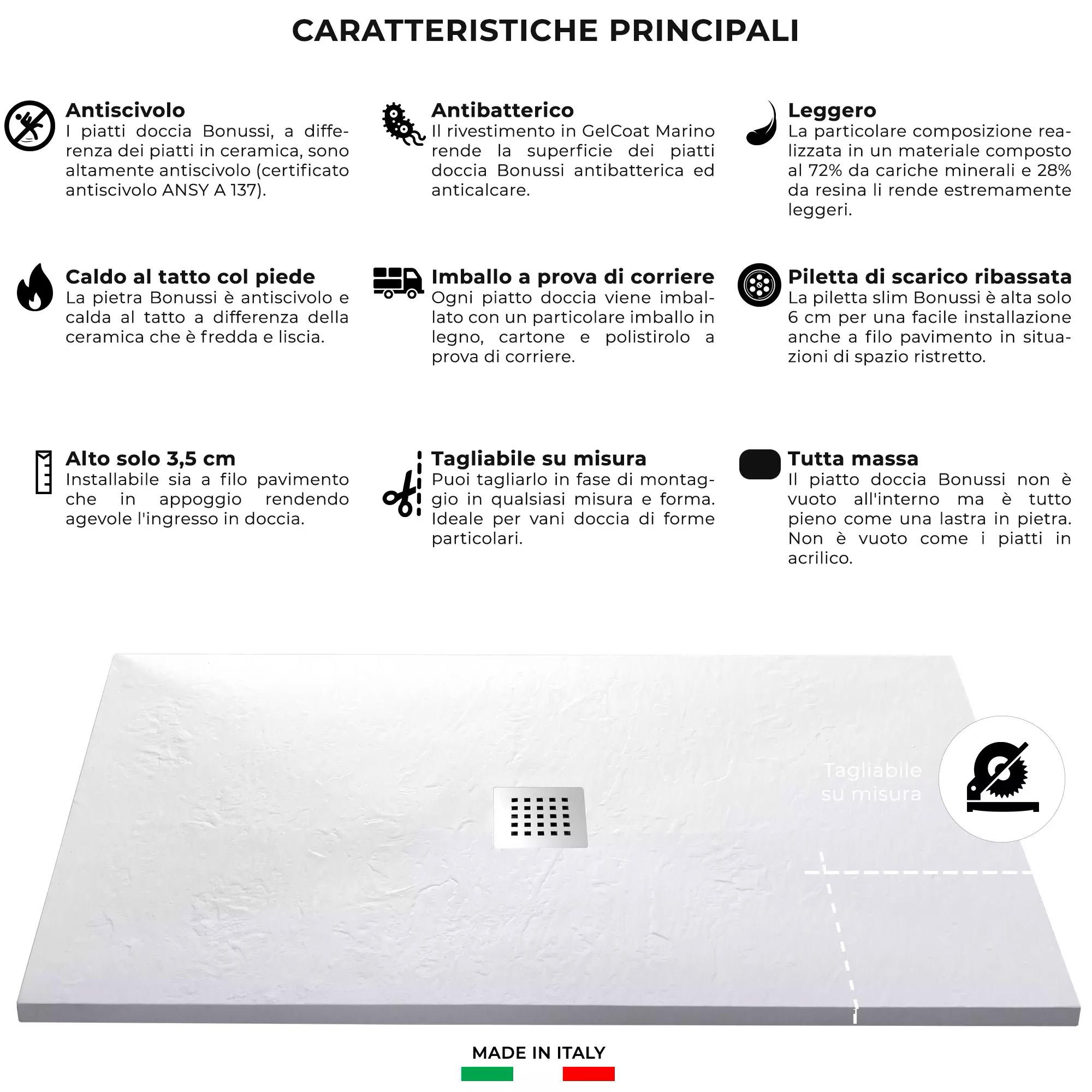 Piatto Doccia in Pietra 70x170 cm Bonussi Ardesia Stone Central Bianco
