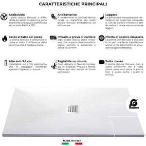 Piatto Doccia in Pietra 80x90 cm Bonussi Ardesia Stone Central Bianco