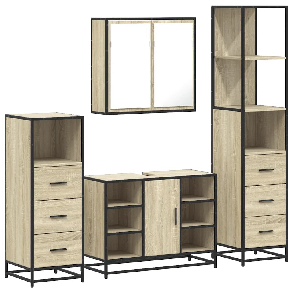 Set Mobili da Bagno 4 pz Rovere Sonoma in Legno Multistrato