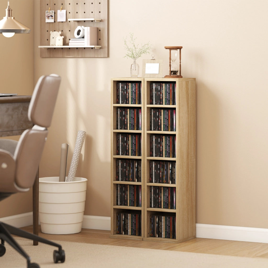 Set 2 Librerie 21x22,5x88,5 cm Mobili Porta CD con Ripiani Regolabili per 204 CD in Legno Rovere