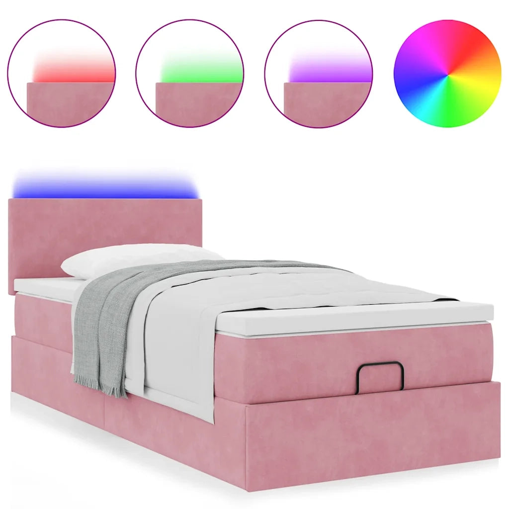 Struttura Letto Pouf con Materasso Rosa 90x190 cm in Velluto