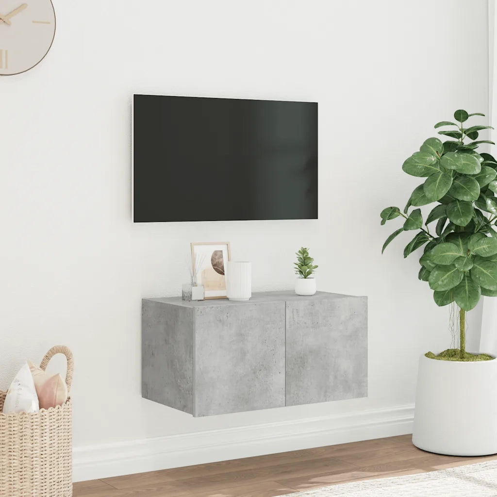 Mobile TV a Parete con Luci LED-Mobile TV a Muro Grigio Cemento 60x35x31 cm