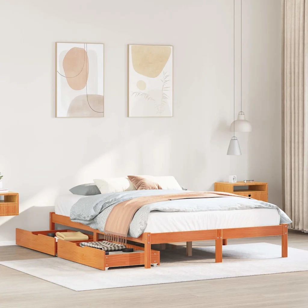 Letto matrimoniale | Letto per adulti | Letto senza Materasso Marrone Cera 140x190 cm in Legno di Pino