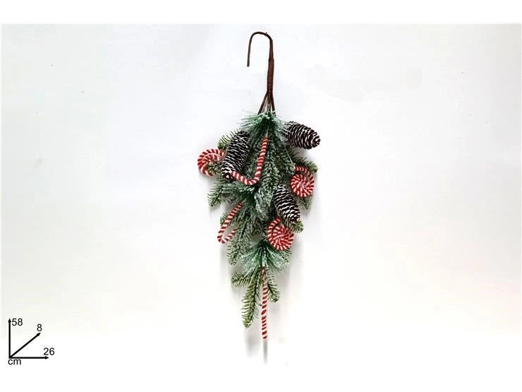 Decorazione Natale Fuoriporta Innevato con Canditi e Pigne 58 cm
