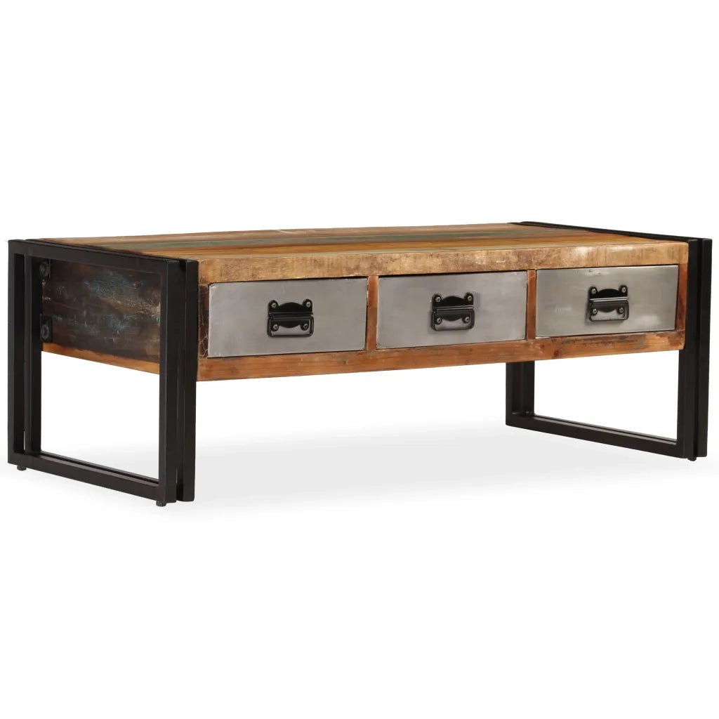 Tavolino con 3 Cassetti in Massello Recuperato 100x50x35cm 244941