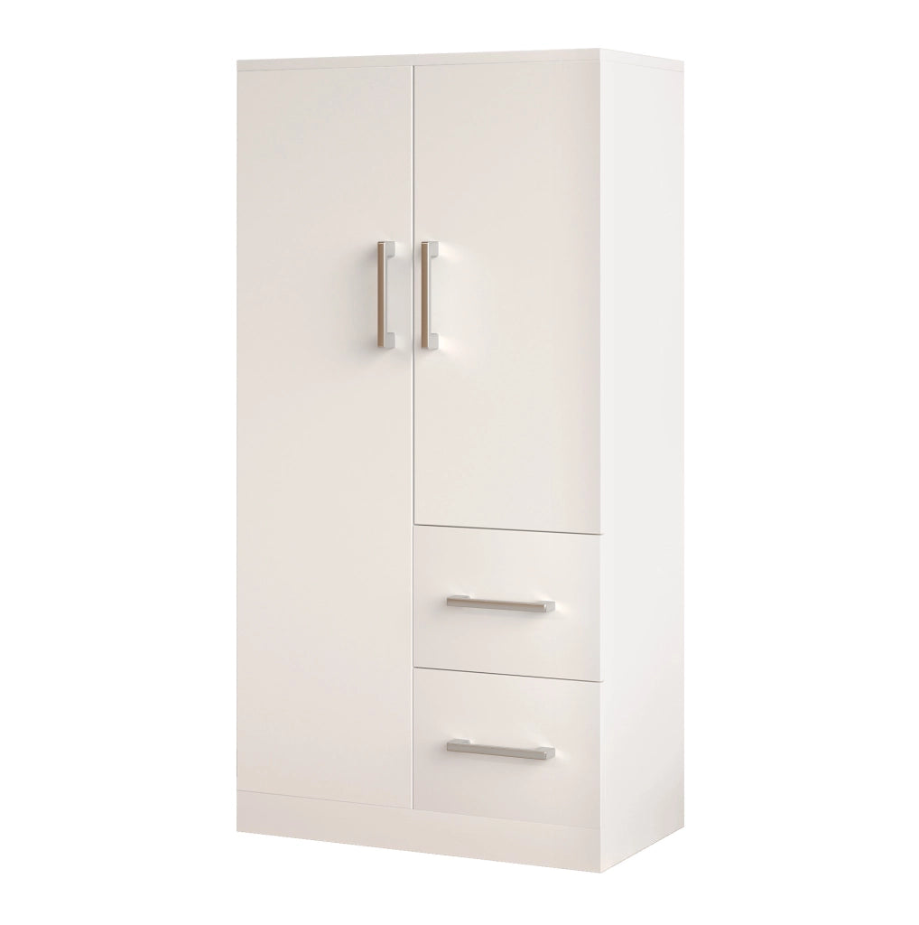 Armadio con 2 ante e cassetti 70x40x135 cm in legno; bianco e naturale