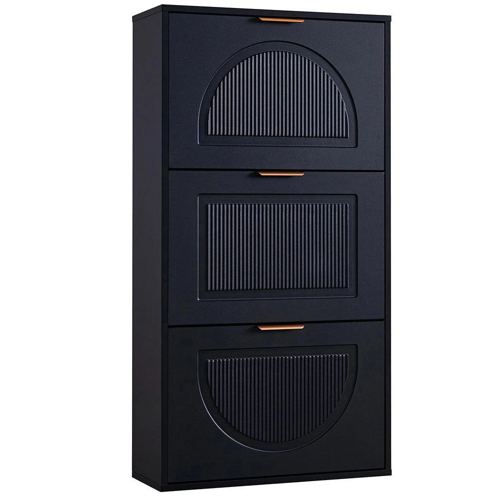 Armadio per scarpe stretto a 3 ante - Xylo - 60x24x114 cm - Nero