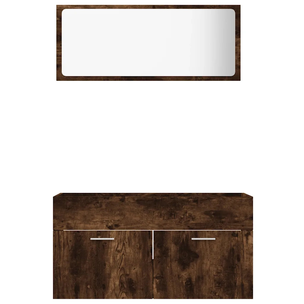 Set Mobili da Bagno | Armadio da bagno 2 pz Rovere Fumo in Legno Multistrato
