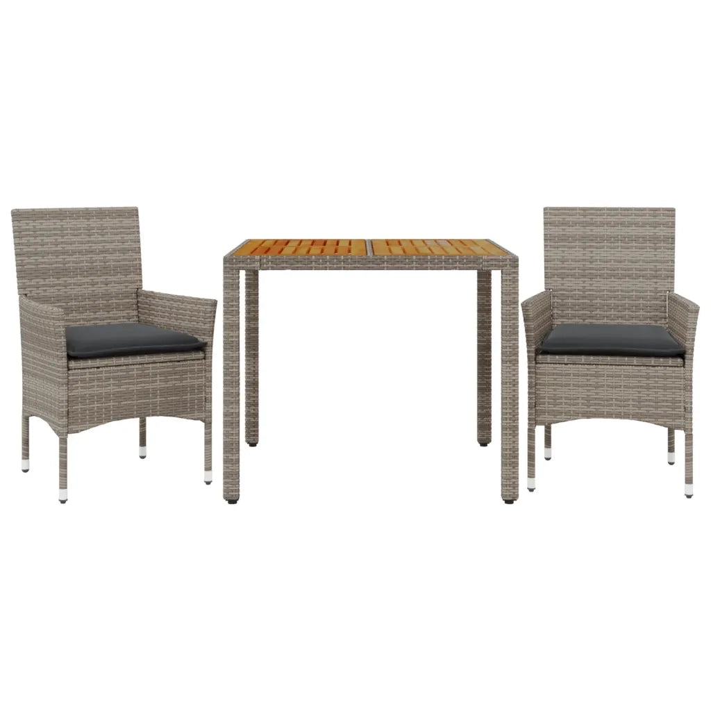 Set Pranzo da Giardino 3pz | Set Salotto da Giardino con Cuscini Polyrattan Acacia Grigio