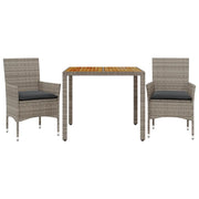 Set Pranzo da Giardino 3pz | Set Salotto da Giardino con Cuscini Polyrattan Acacia Grigio