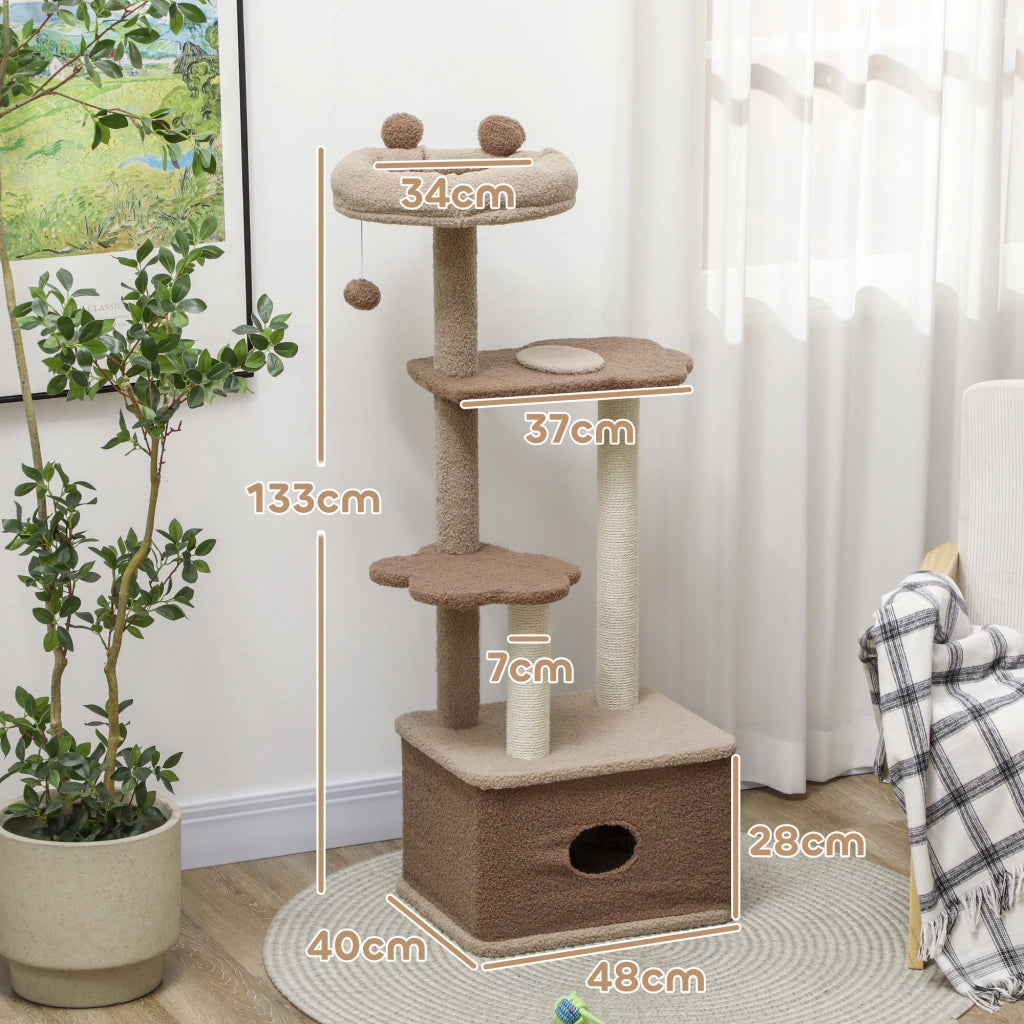 Albero tiragraffi per gatti con piattaforme, nido e corda di juta ¨C zephmum ¨C 133 cm