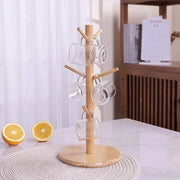 Sostegno per tazze in forma di albero di bambù e legno, adatto per la sala e la cucina, supporto per tazze in legno per il tavolo da lavoro con 6 ganci.
