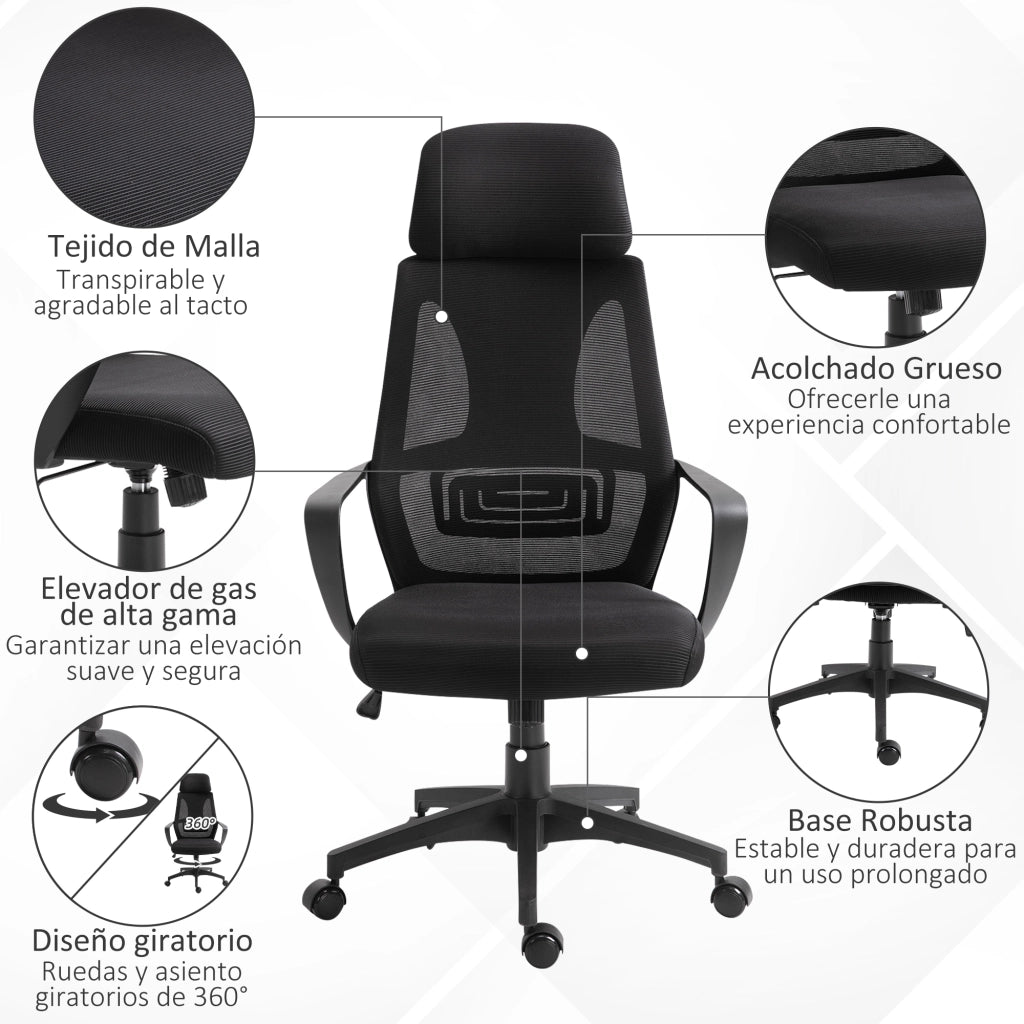 Sedia da Ufficio con Braccioli Poggiatesta Funzione Basculante Nero ¨C Xylo ¨C 64x55x116-126 cm