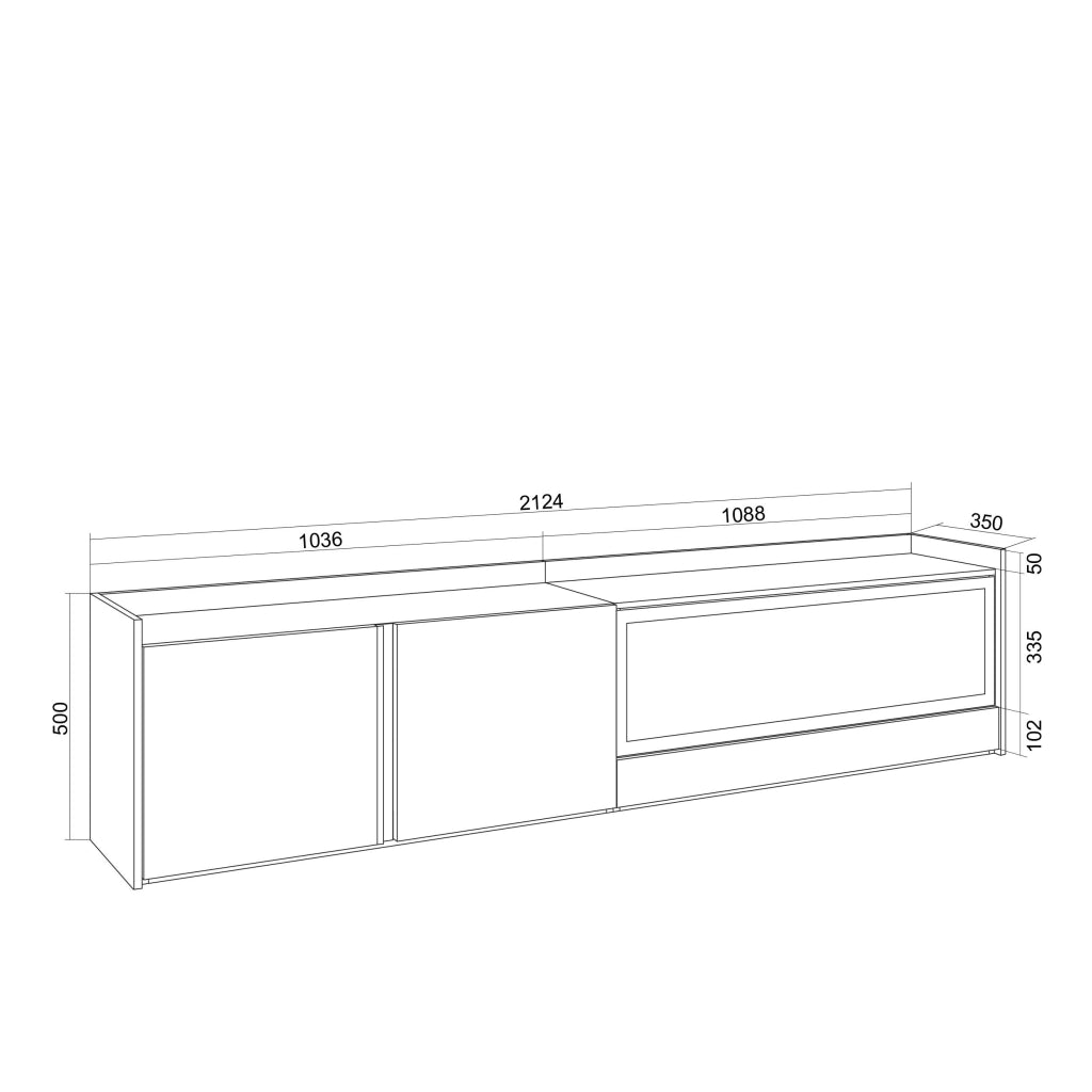 Mobile TV Soggiorno, 212x50x35 cm, Per TV fino a 80", Camino elettrico XXL, LED, Nero e rovere