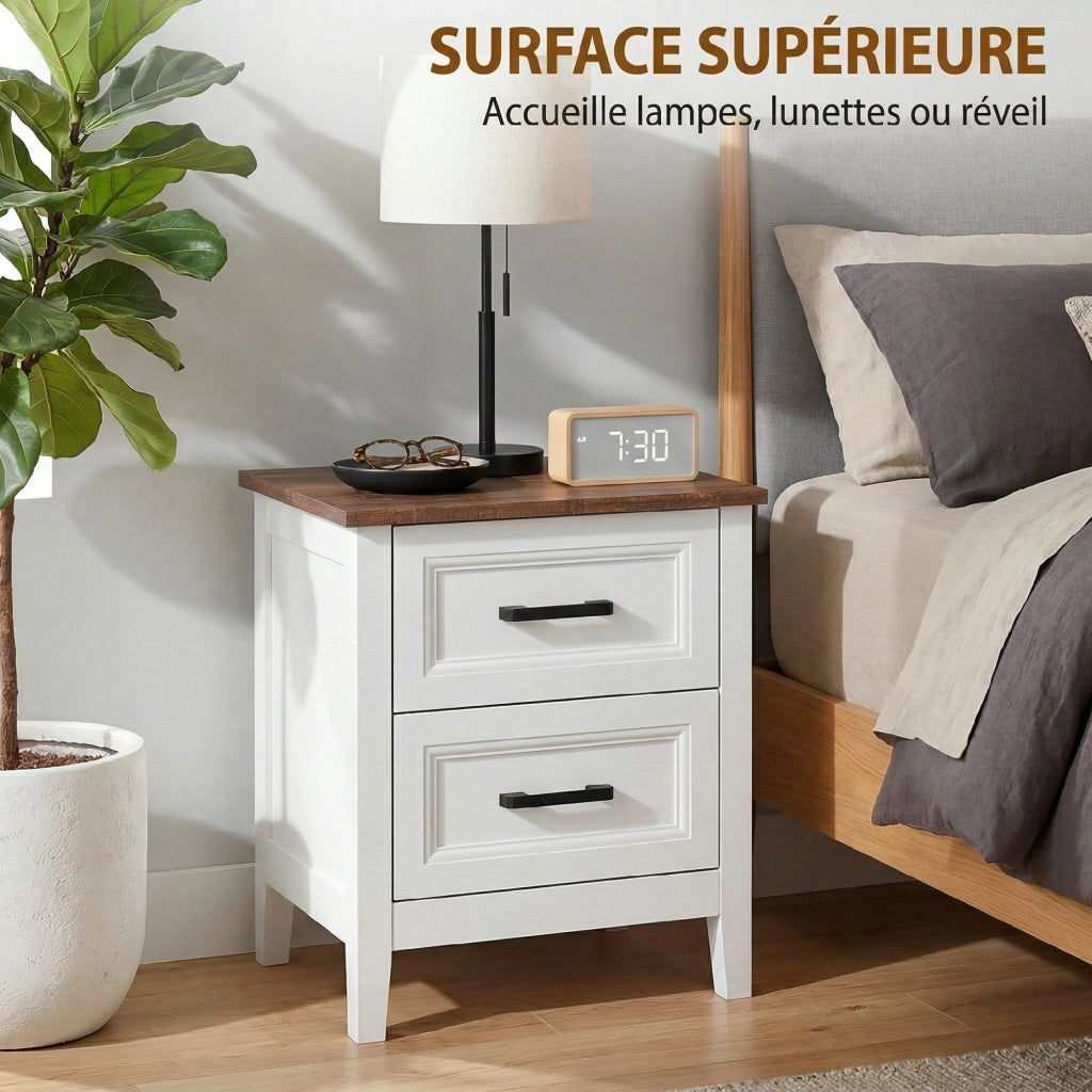Comodino con 2 cassetti ¨C zephmum ¨C effetto legno, bianco