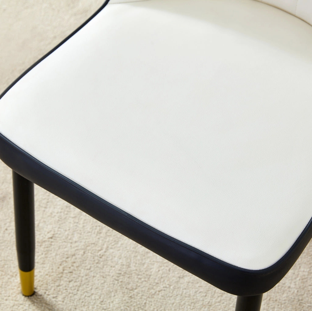 Sedia da pranzo in PU bianco e nero con gambe in metallo nero