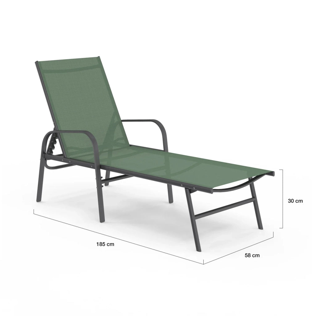 IDMarket - Set di 2 lettini da giardino reclinabili FIDJI in acciaio e tessuto verde oliva