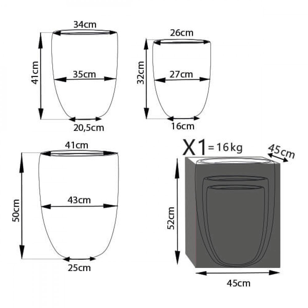 Set di 3 vasi  Papavero in Fibra sintetica Grigio scuro
