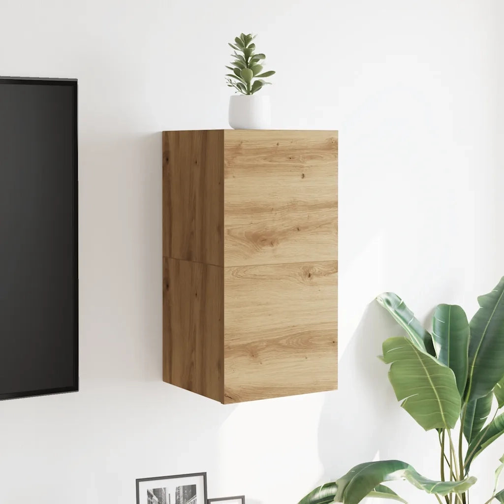 Set di 2 eleganti mobili porta TV a parete design classico con vani contenitori 30,5 x 30 x 30 cm finitura in rovere ingegnerizzato realizzati artigianalmente 02_0050883
