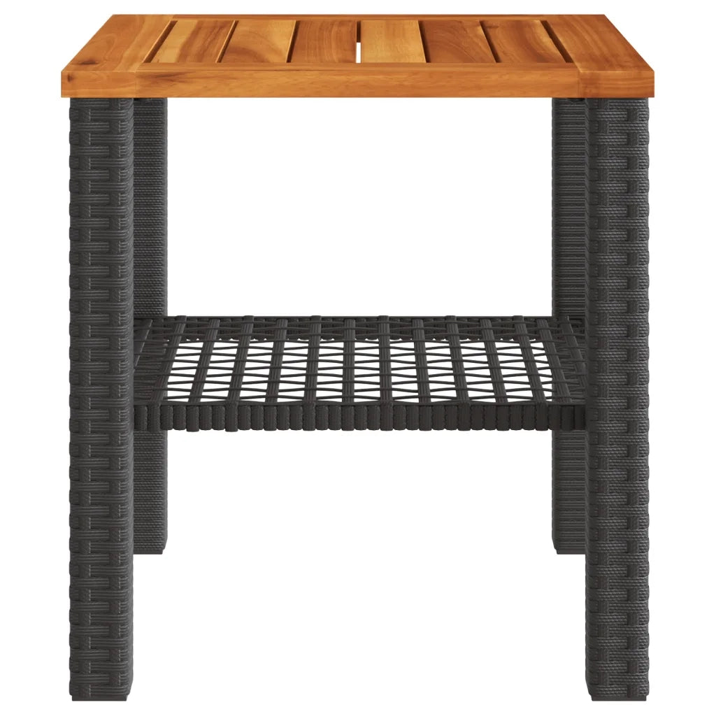 Tavolo da Giardino Nero 40x40x42cm in Polyrattan e Legno Acacia 366263
