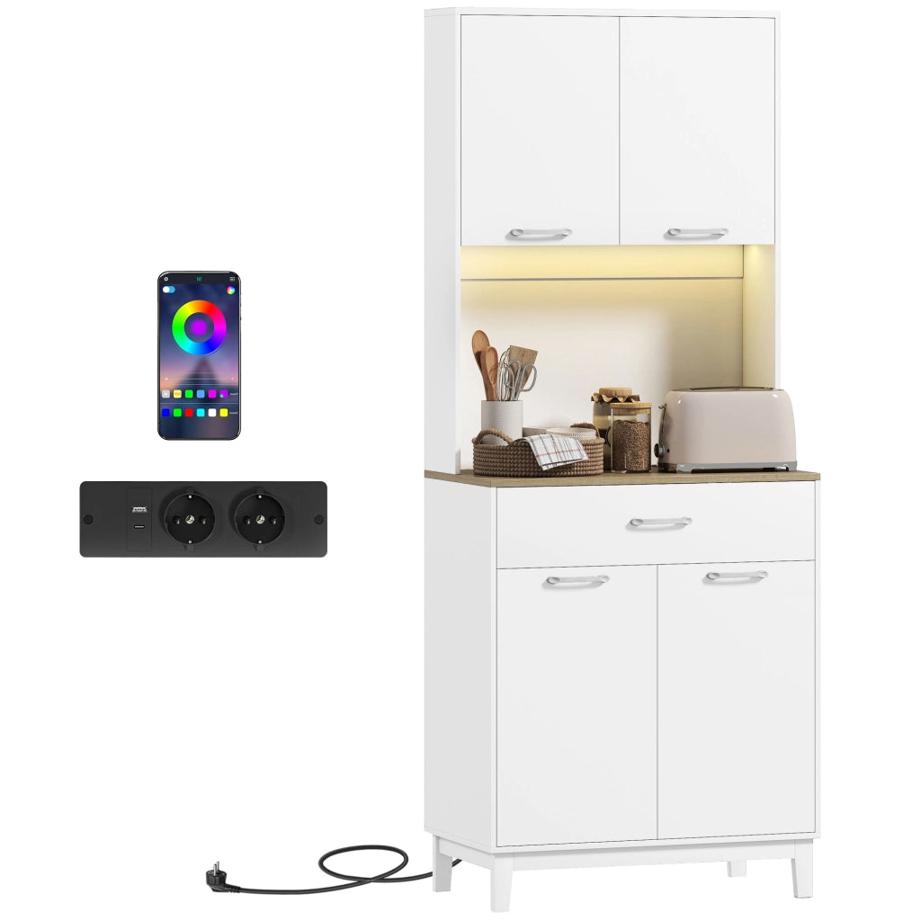 Credenza Moderna con Luci LED e Prese ¨C zephmum ¨C Bianco 71x40x180 cm