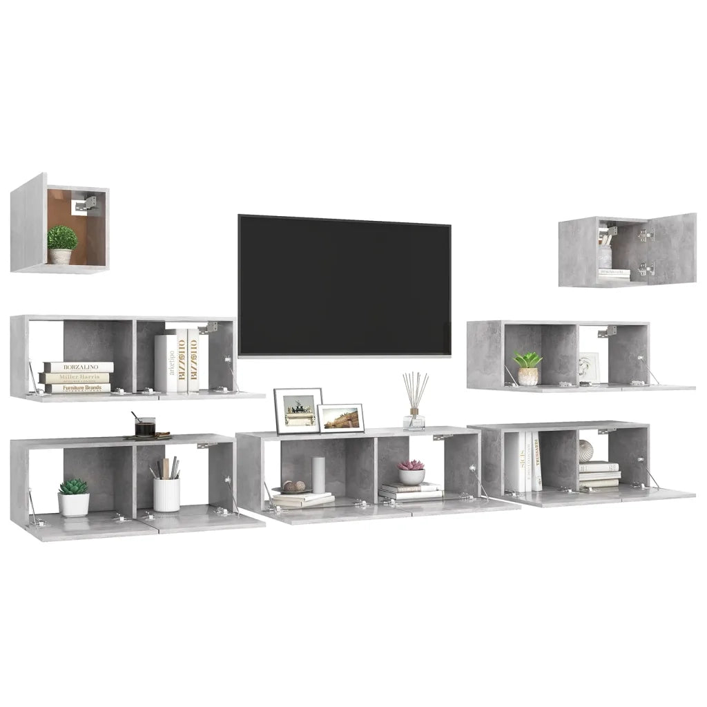 Set di Mobili Porta TV 7 pz-Set di 7 Credenza per TV Grigio Cemento in Legno Multistrato 174275