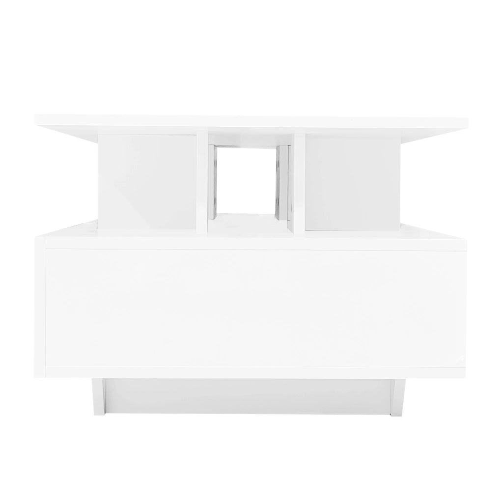 TAVOLINO DA CAFFÈ 90x55x41 cm Bianco lucido con LED e 2 cassetti