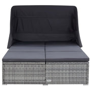 Lettino Prendisole a 2 Posti con Cuscino in Polyrattan Grigio 310236