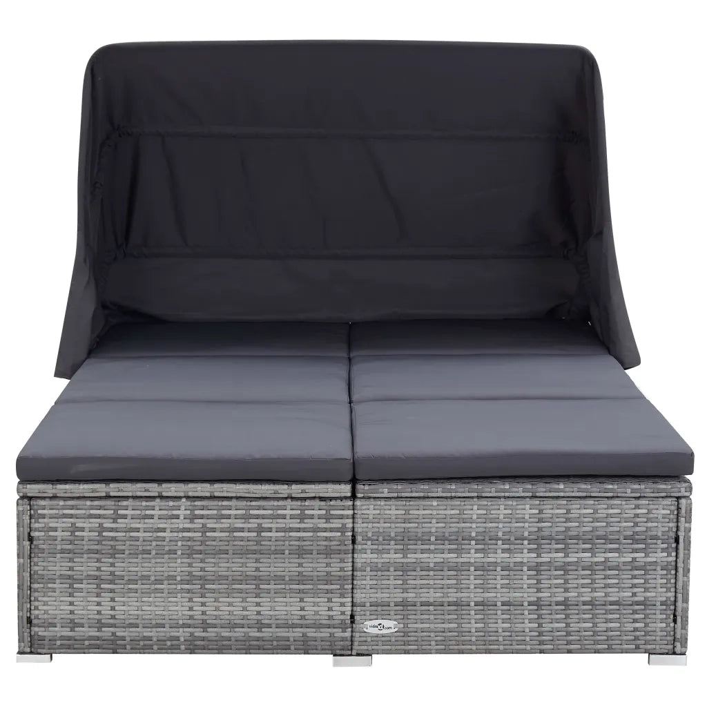 Lettino Prendisole a 2 Posti con Cuscino in Polyrattan Grigio 310236