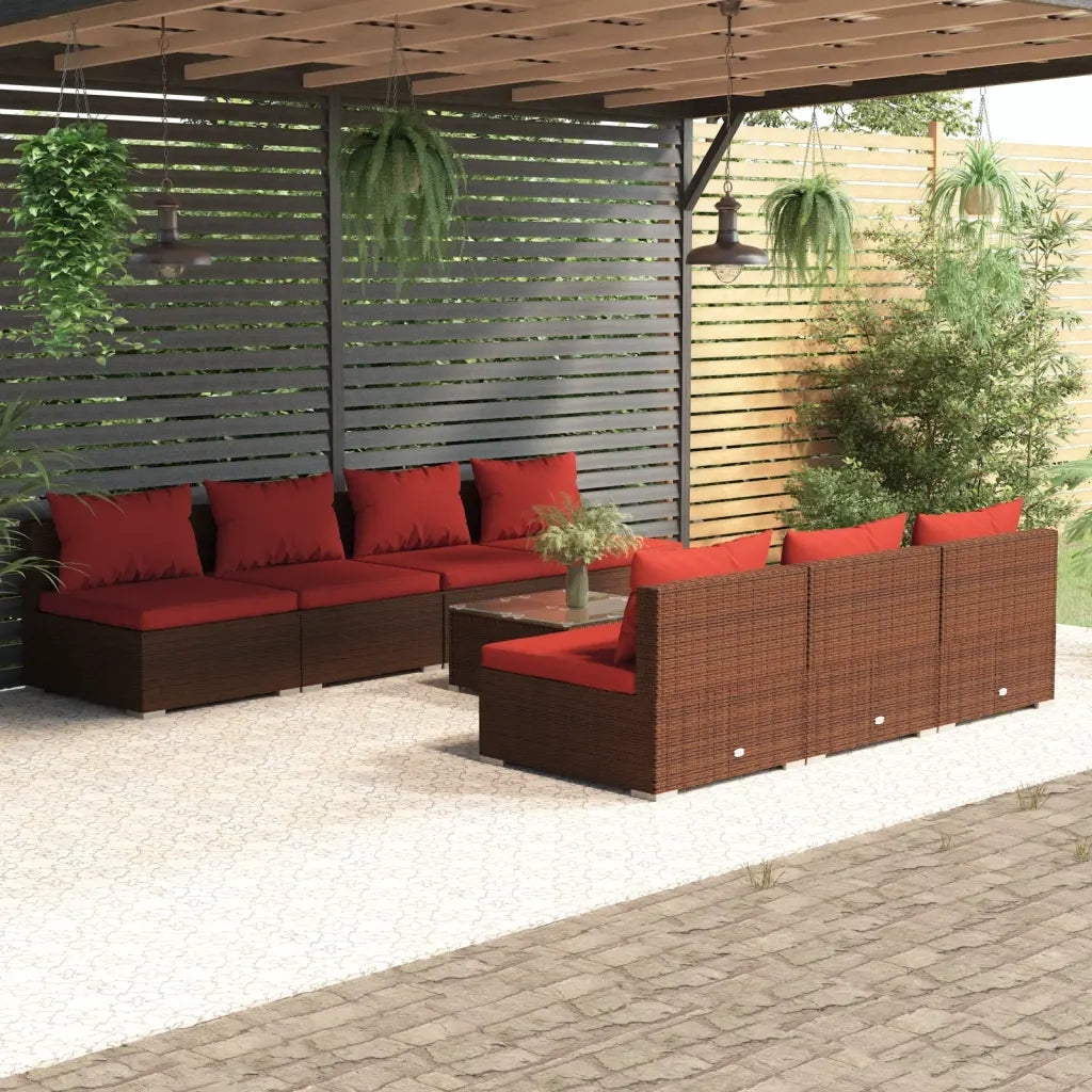 Set Divani da Giardino 8 pz con Cuscini in Polyrattan Marrone cod mxl 38833