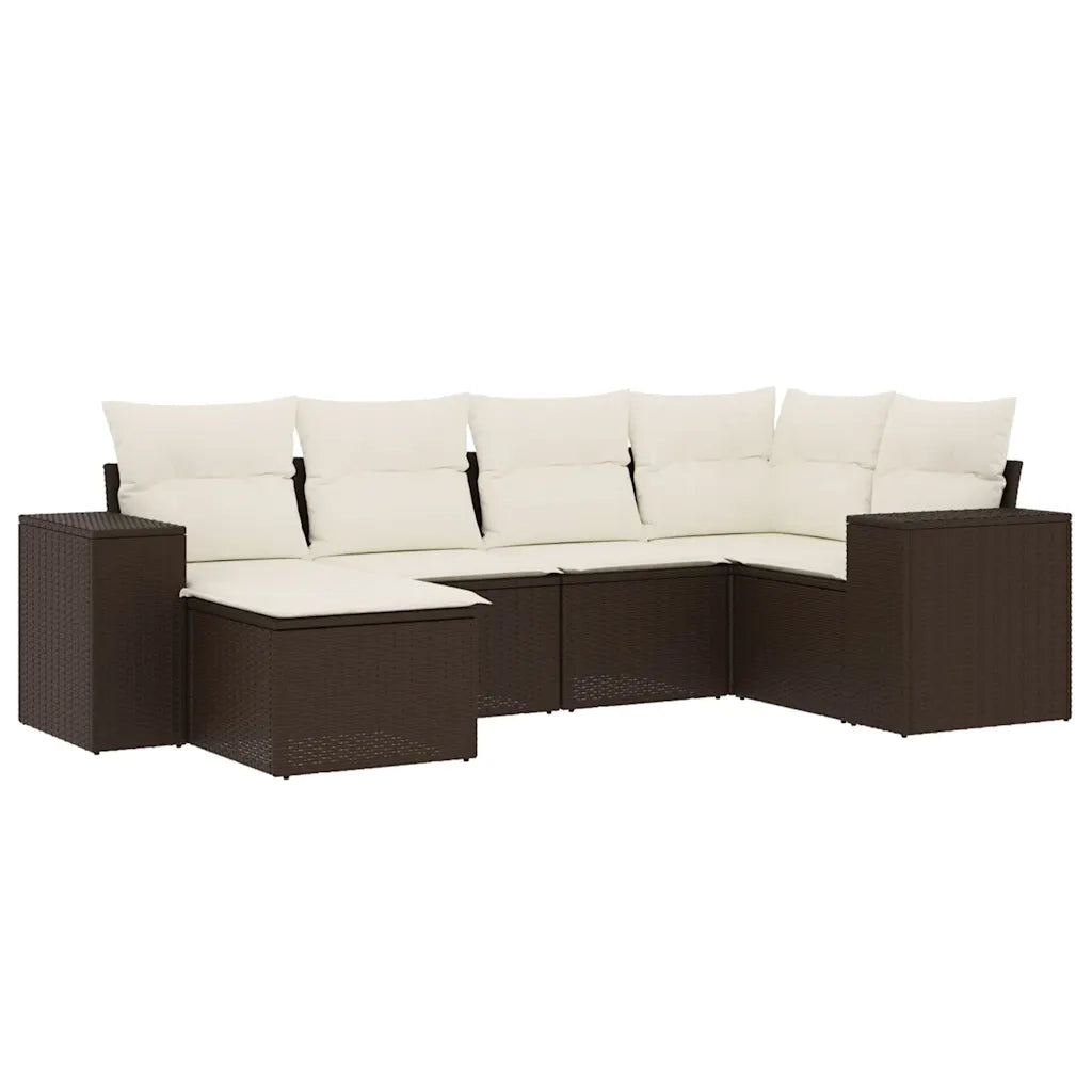 Set Divano da Giardino 6 pz con Cuscini Marrone in Polyrattan 3255200