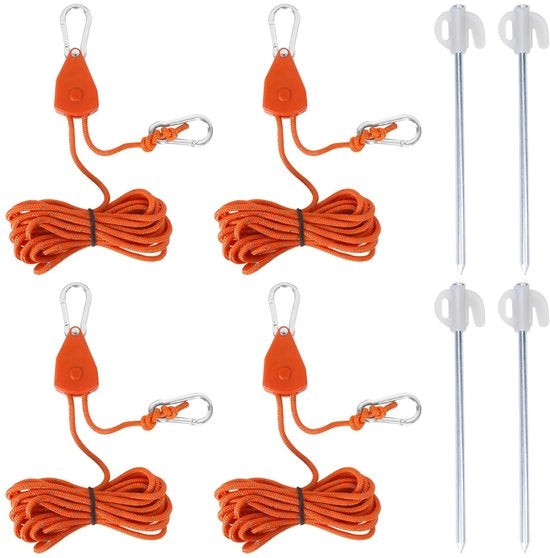Cordone da tenda con righe di segnalazione 4 m - Regolabile con chiave inglese - Tentharinghe - Nylon/Alluminio - Portatile - Funzione di avviso riflettente - Corda da tenda