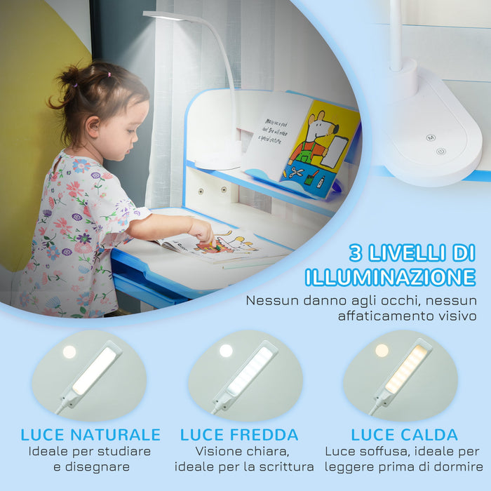 Banco Scuola per Bambini Regolabile con Luce LED Leggio e Portapenne Azzurro