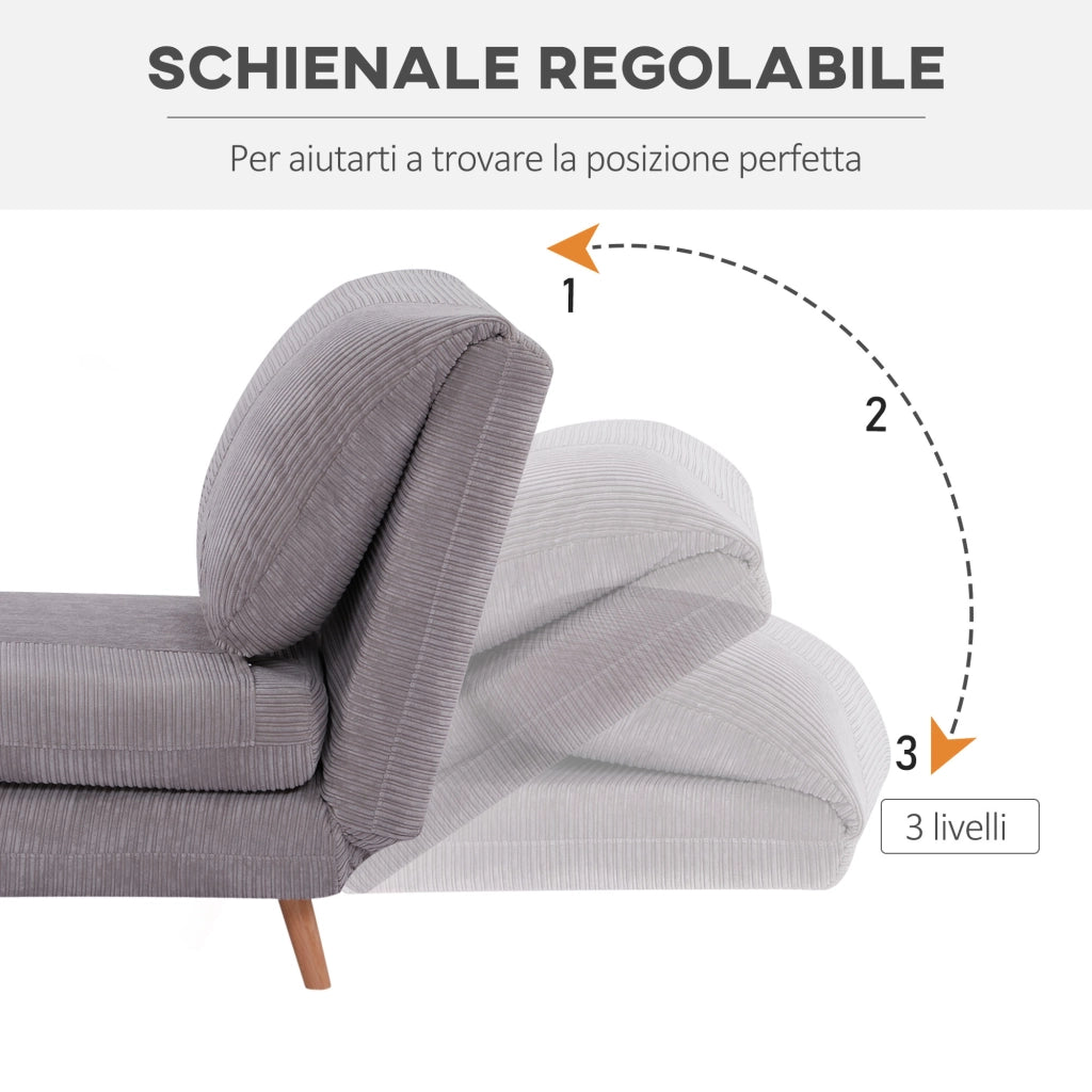 Poltrona Letto Reclinabile 2 in 1 con Seduta Extra-Large 82x89x 83 cm in Tessuto Effetto Velluto Grigio