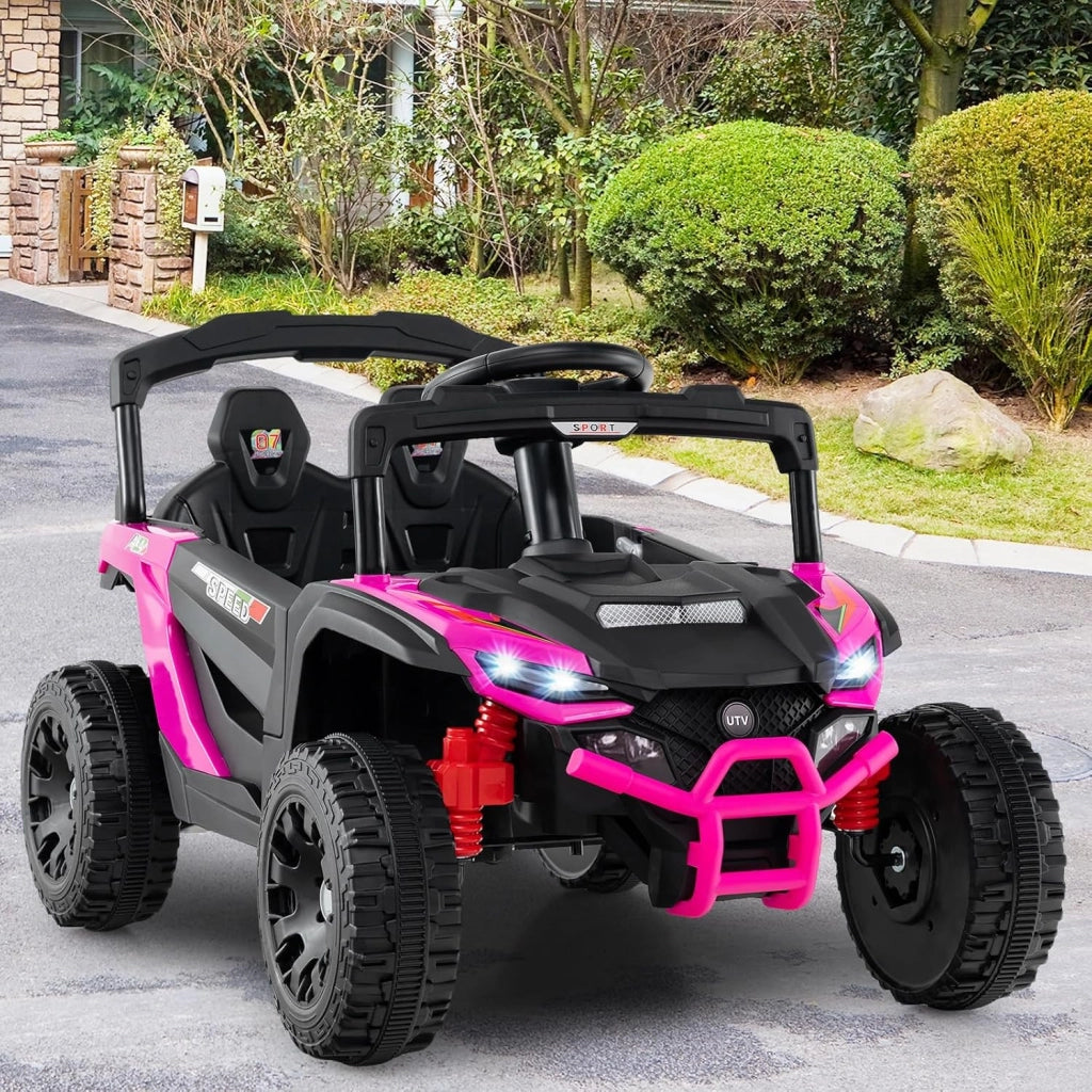12V Macchina Elettrcia per Bambini, UTV Auto Elettrica con Telecomando, 3 Velocità, Luci LED, Musica, Clacson e Sospensioni a Molla, 3-5 km/h, Ideale per Bambini 3 Anni+ (Rosa)