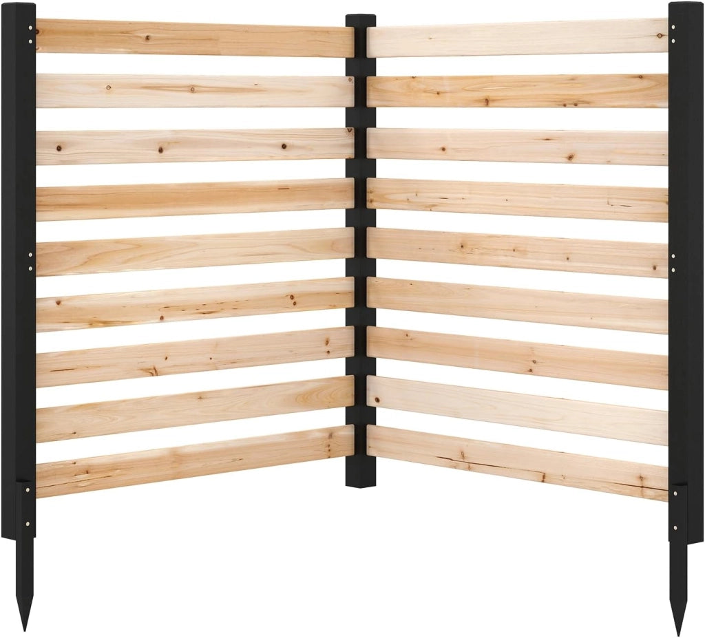 Recinzione da Giardino in Legno a 3 Pannelli con 3 Picchetti | Pannelli Frangivista a Doghe da Esterno per Condizionatore e Bidone Spazzatura, 98 x 107 cm