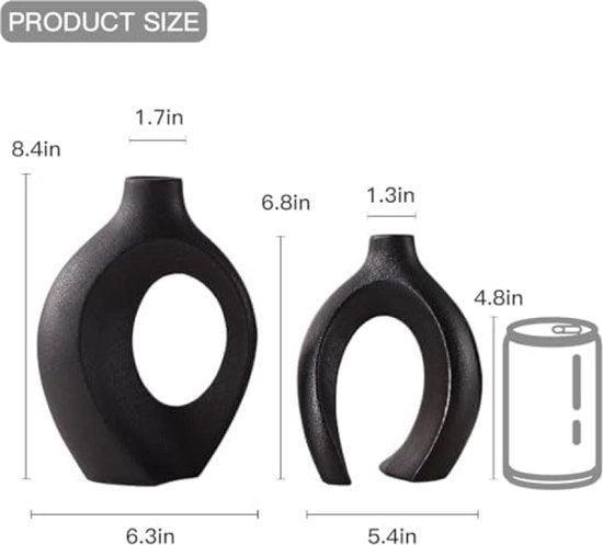 Set di 2 vasi ceramici rotondi in versione nera per interni