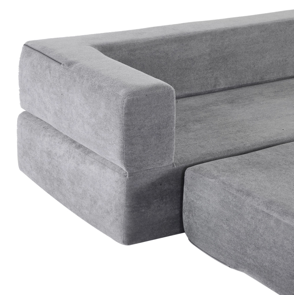 Divano letto da pavimento modulare in ciniglia grigio HOMVRA