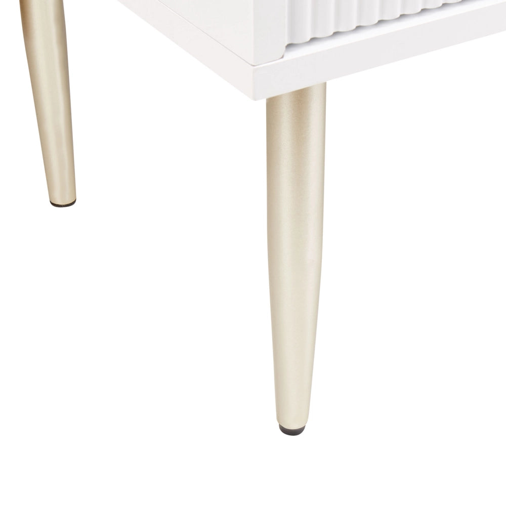 Cassettiera in MDF bianco 2 cassetti Gambe in metallo e maniglie stile classico