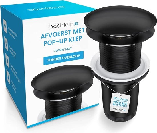 Afvoerset Universale Senza Overloop - [Matte Nero] - Chiave di Rilascio in Ottone - Montaggio con Istruzioni