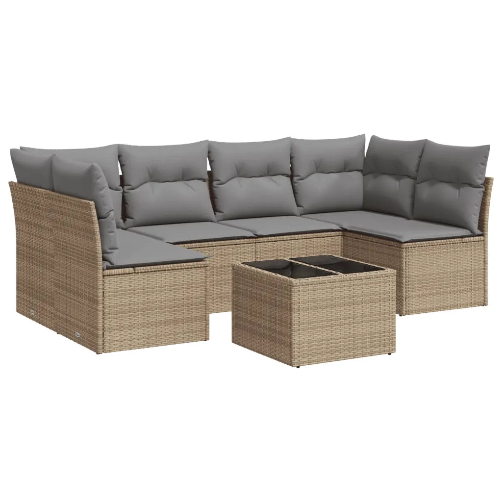 Set Divani da Giardino 7 pz con Cuscini Beige in Polyrattan 3217399