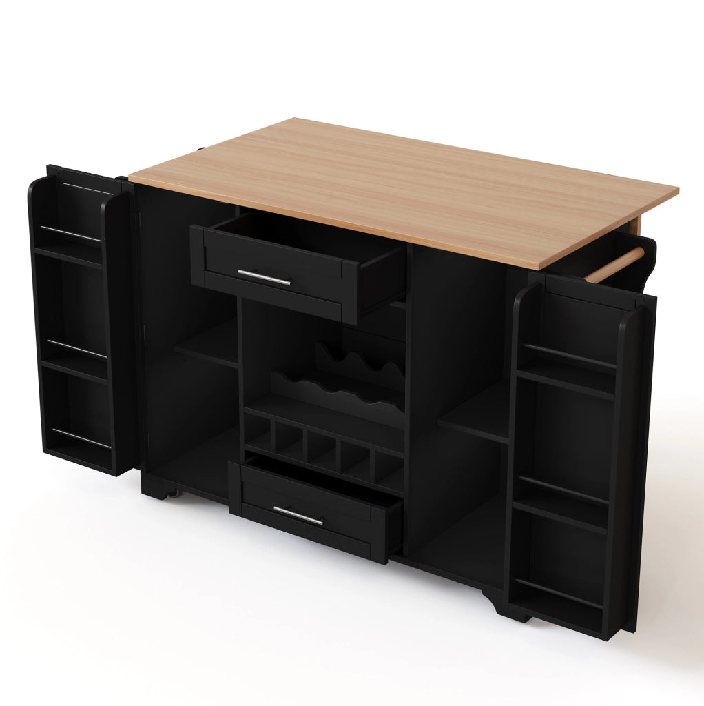 Carrello cucina con piano ribaltabile 138x45(70)x92 cm; nero e naturale; in MDF