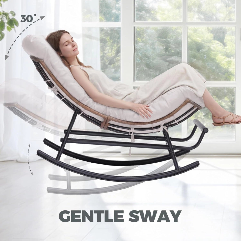 Sedia a dondolo grande con cuscino extra spesso, comoda seduta lounge per interni ed esterni, soggiorno, terrazza, giardino, veranda (beige)