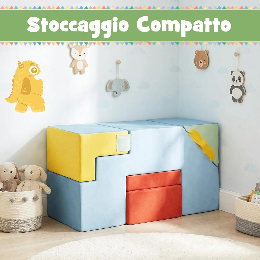 Set di 4 Blocchi da Arrampicata con Scivolo e Scale, Blocchi Morbidi in Schiuma per Gattonare, Coperture in Velluto, Set Tavolo e Sedia Convertibile per Cameretta