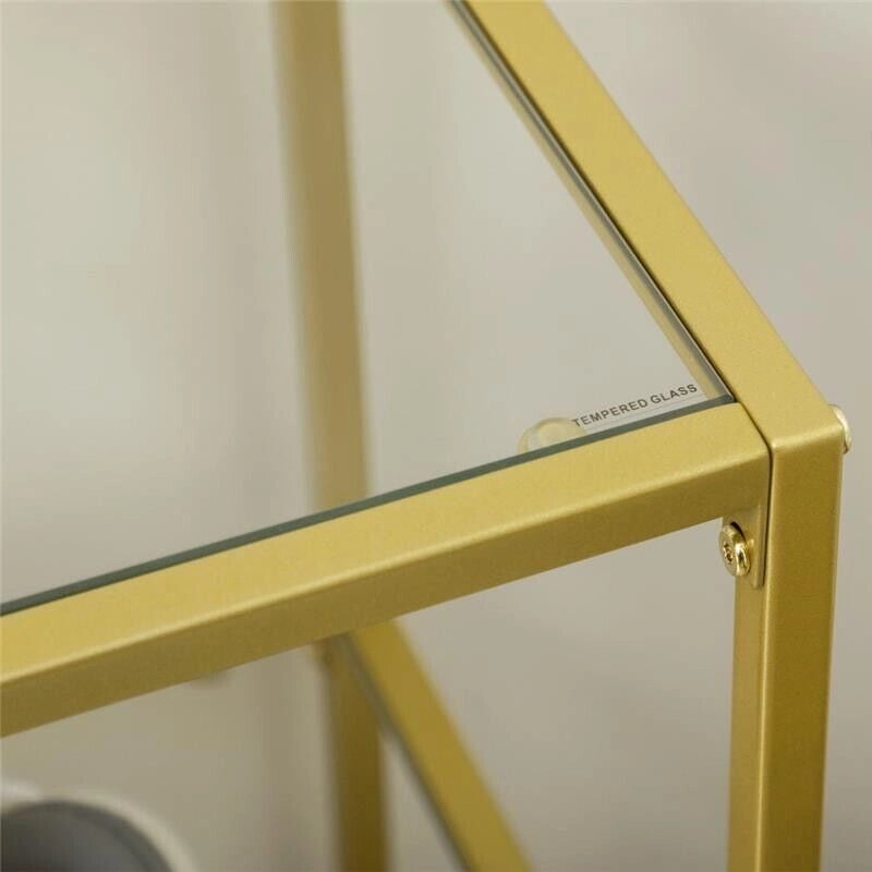 CONSOLLE DA INGRESSO A 3 RIPIANI IN ACCIAIO E VETRO TEMPERATO 100X32X76 CM ORO