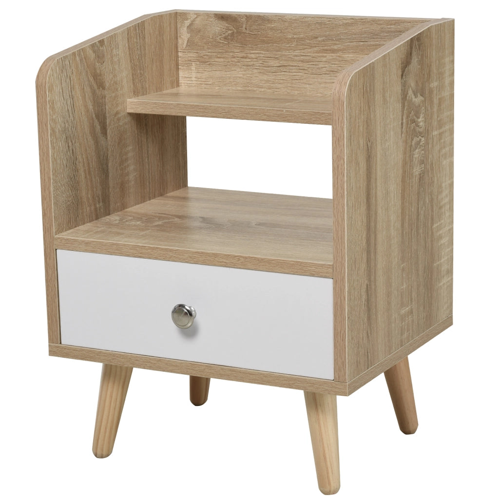 Comodino Salvaspazio in Legno con Cassetto e Mensola ¨C Zephmum ¨C 37x30x48 cm
