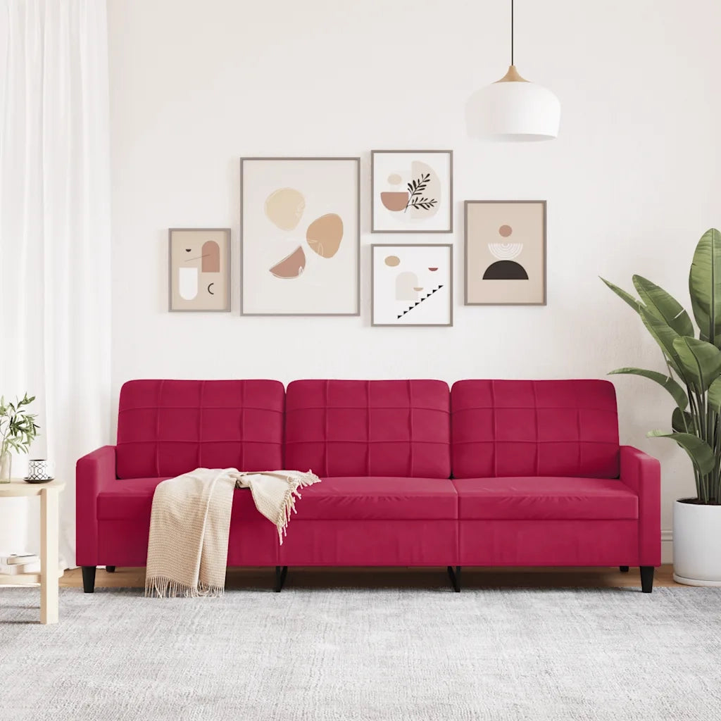 vidaXL Divano a 3 Posti Rosso Vino 210 cm in Velluto